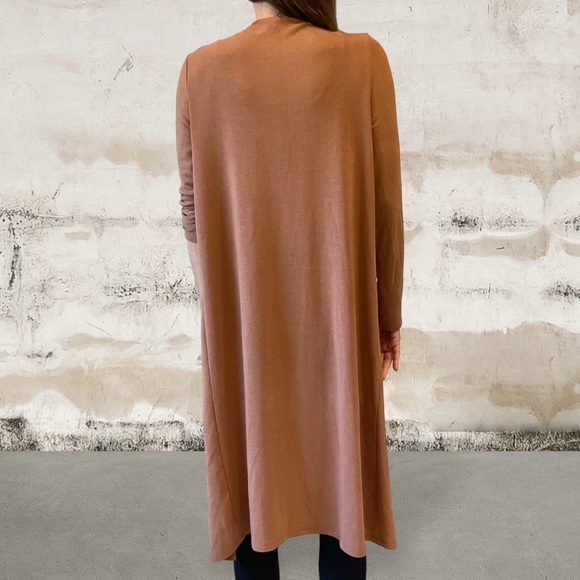 She + Sky Long sleeve knit jacket, long, solid tan wrap style, Soft! Comfy! Sz S - Picture 3 of 11